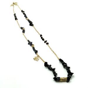 Sequin NY Asymmetrical Black Obsidian Chip Crystal Spacers Elephant Gold-tone